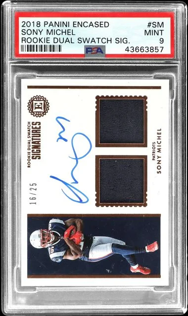2018 Panini Encased Sony Michel Dual Swatch Signatures #RDS-SM card image