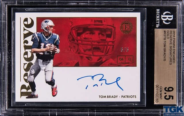 2018 Panini Encased Tom Brady Reserve Signatures Gold #RS-TB card image