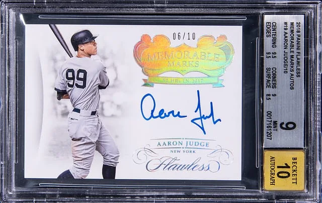 2018 Panini Flawless Aaron Judge Memorable Marks Autograph #19 card image