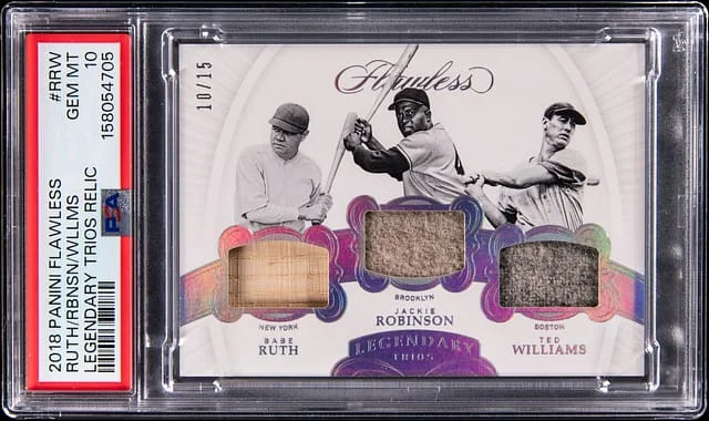 2018 Panini Flawless Babe Ruth/Jackie Robinson/Ted Williams Legendary Trios Relic #LT-RRW card image