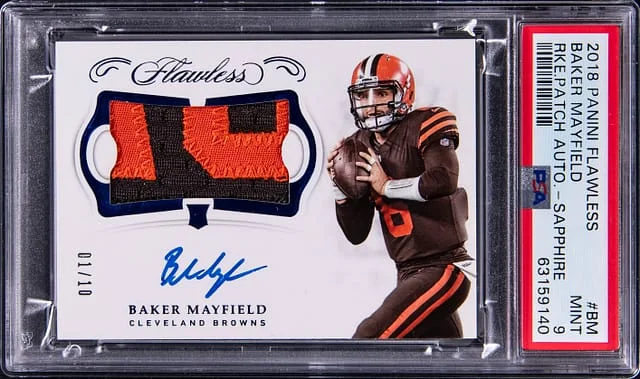 2018 Panini Flawless Baker Mayfield Patch Autograph (RPA) Sapphire #RPA-BM card image