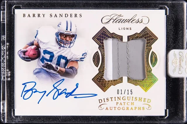 2018 Panini Flawless Barry Sanders Distinguished Patch Autographs #DI-BS card image