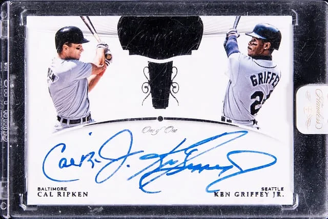 2018 Panini Flawless Cal Ripken Jr./ Ken Griffey Jr. Dual Signatures Black #FDS-CG card image