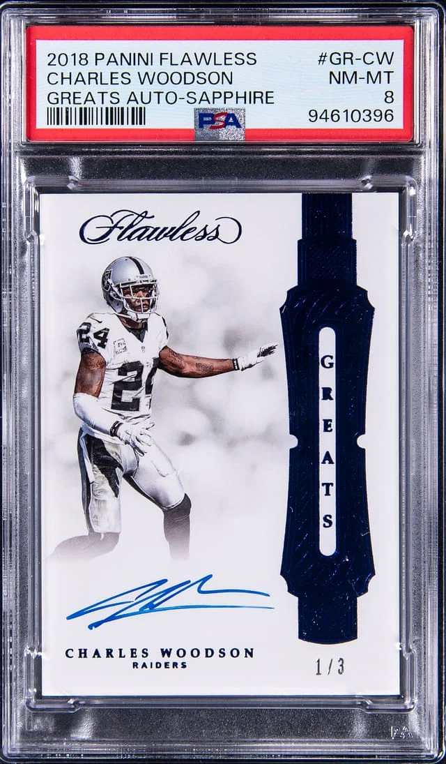 2018 Panini Flawless Charles Woodson Greats Autograph Sapphire #GR-CW card image