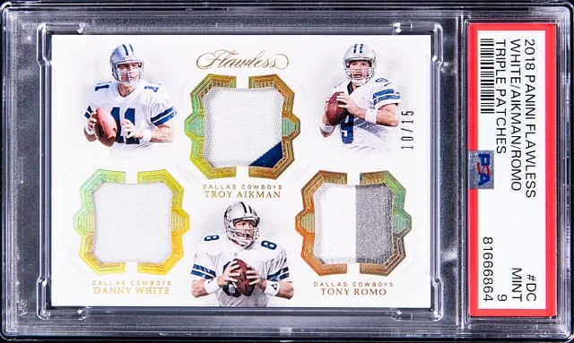 2018 Panini Flawless Danny White/Troy Aikman/Tony Romo Triple Patches #TP-DC card image