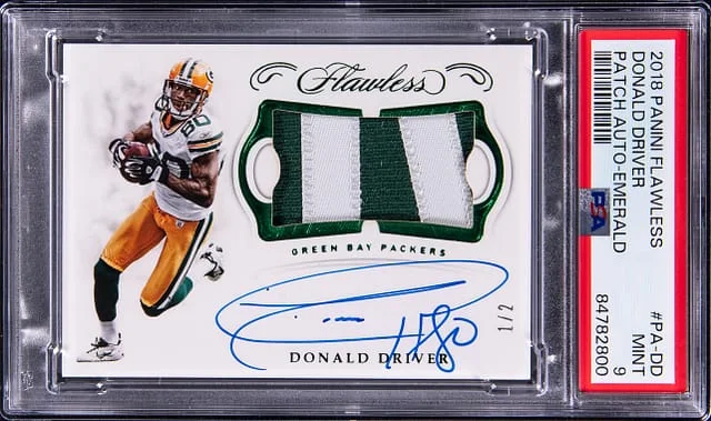 2018 Panini Flawless Donald Driver Patch Autograph Emerald #PA-DD card image