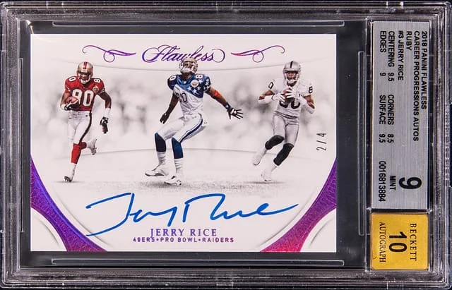 2018 Panini Flawless Jerry Rice Career Progressions Autographs Ruby #CP-JR card image
