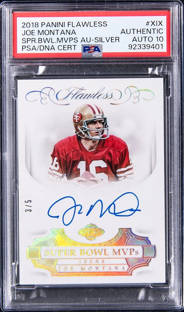 2018 Panini Flawless Joe Montana Super Bowl MVPS Autograph Silver #SB-XIX card image
