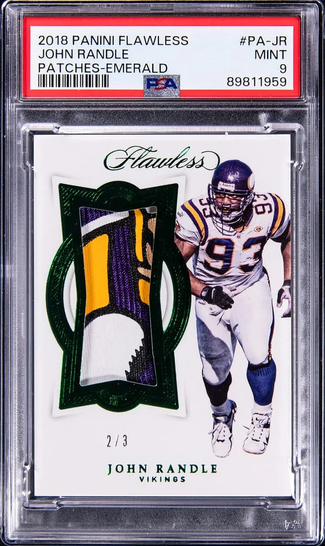 2018 Panini Flawless John Randle Patches Emerald #PA-JR card image