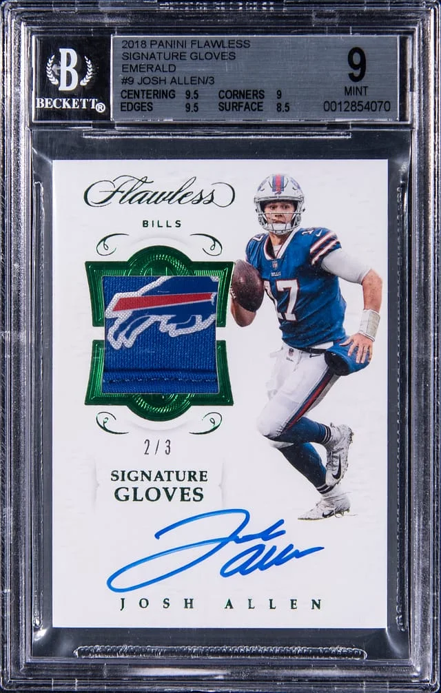 2018 Panini Flawless Josh Allen Signature Gloves Emerald #SG-JA card image