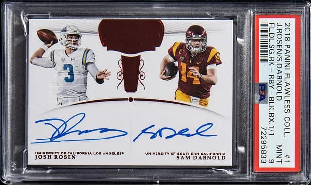 2018 Panini Flawless Josh Rosen/Sam Darnold Collegiate Dual Signature Rookies Ruby Black Box #1 card image