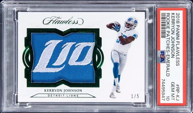 2018 Panini Flawless Kerryon Johnson Patches - Emerald #RP-KJ card image