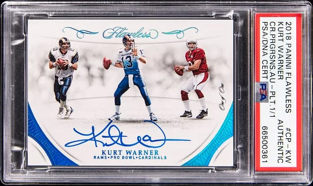 2018 Panini Flawless Kurt Warner Career Progressions Autograph Platinum #CP-KW card image