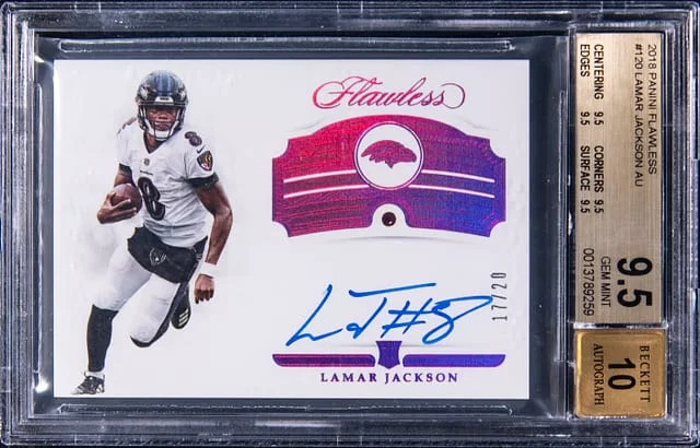 2018 Panini Flawless Lamar Jackson Autograph Ruby #120 card image