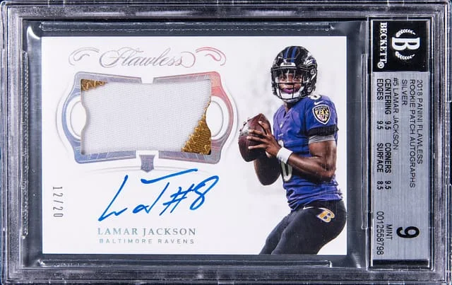 2018 Panini Flawless Lamar Jackson Patch Autographs Silver #5 card image
