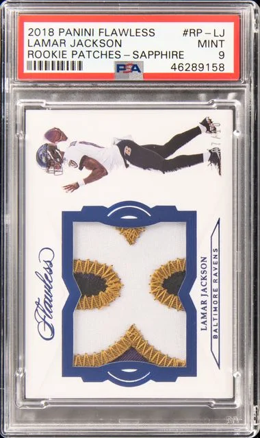 2018 Panini Flawless Lamar Jackson Patches Sapphire #RP-LJ card image