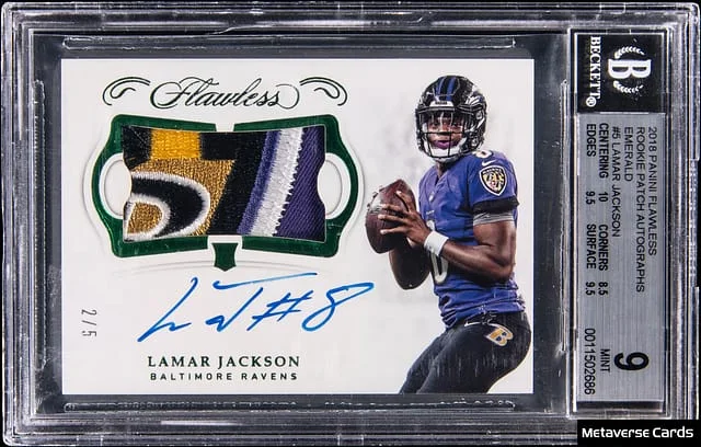 2018 Panini Flawless Lamar Jackson Patch Autographs (RPA) Emerald #RPA-LJ card image