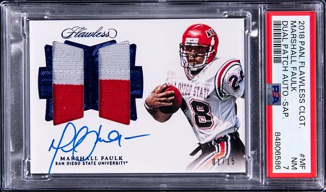 2018 Panini Flawless Marshall Faulk Collegiate Dual Patch Autograph Sapphire #DPA-MF card image