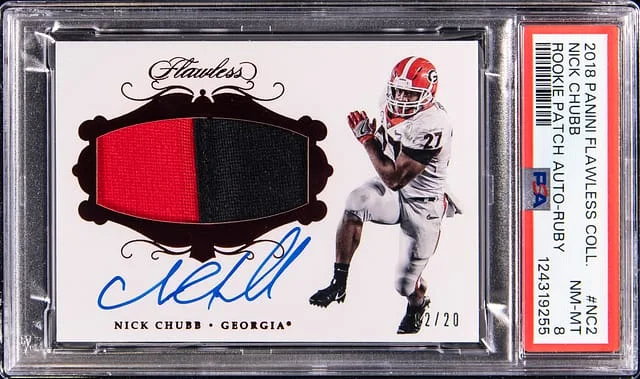 2018 Panini Flawless Nick Chubb Collection Patch Autograph (RPA) Ruby #RPA-NC2 card image