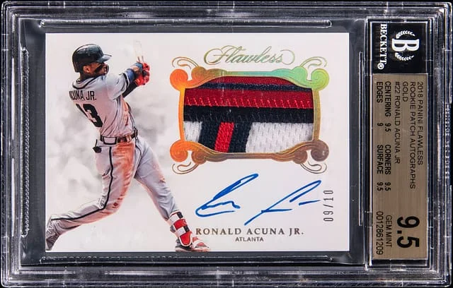 2018 Panini Flawless Ronald Acuna Jr. Patch Autographs Gold #22 card image