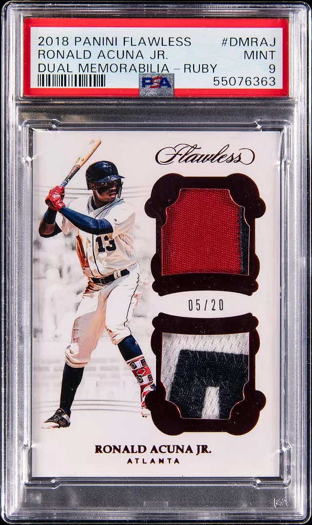 2018 Panini Flawless Ronald Acuna Jr. Dual Dual Memorabilia Ruby #DM-RAJ card image