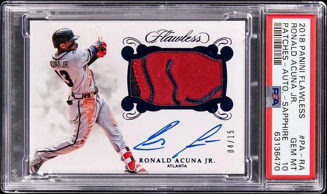2018 Panini Flawless Ronald Acuna Jr. Patch Autograph (RPA) Ruby #RPA-RAJ card image