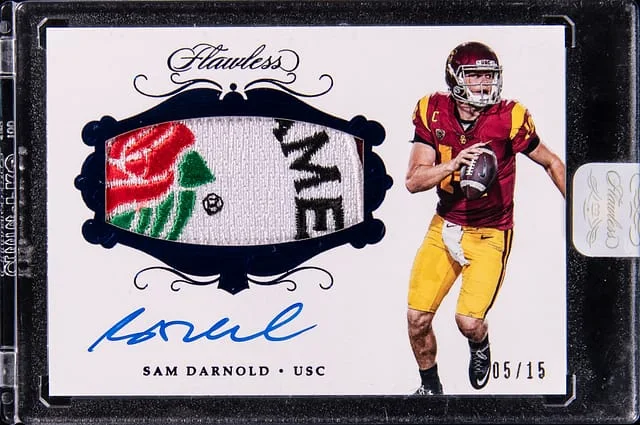 2018 Panini Flawless Sam Darnold Collegiate Patch Autograph Sapphire #RPASD card image