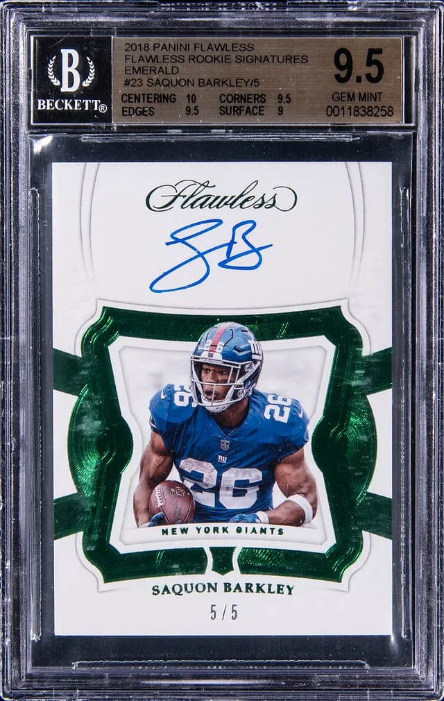 2018 Panini Flawless Saquon Barkley Signatures Emerald #23 card image