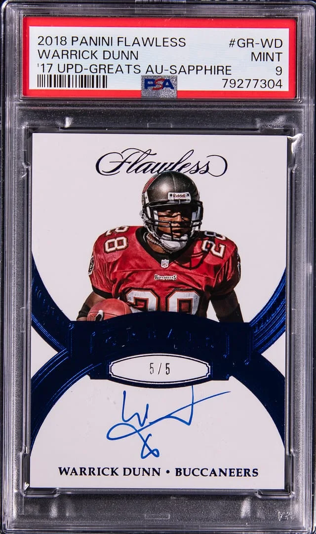 2018 Panini Flawless Warrick Dunn 17 Update Greats Autographs Sapphire #GR-WD card image