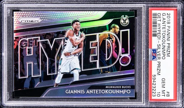 2018 Panini Giannis Antetokounmpo Get Hyped! Silver Prizm #8 card image