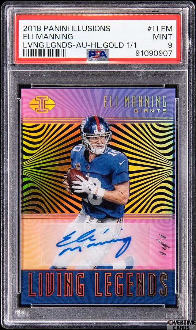 2018 Panini Illusions Eli Manning Living Legends Autograph Holo Gold #LL-EM card image