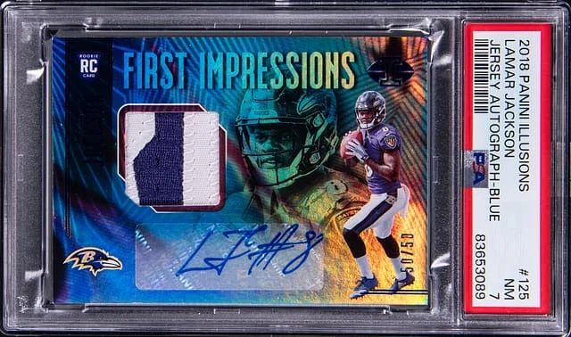 2018 Panini Illusions Lamar Jackson Jersey Autograph Blue #125 card image