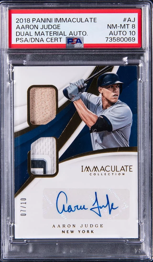 2018 Panini Immaculate Aaron Judge Collecton Dual Material Autograph #AJ card image