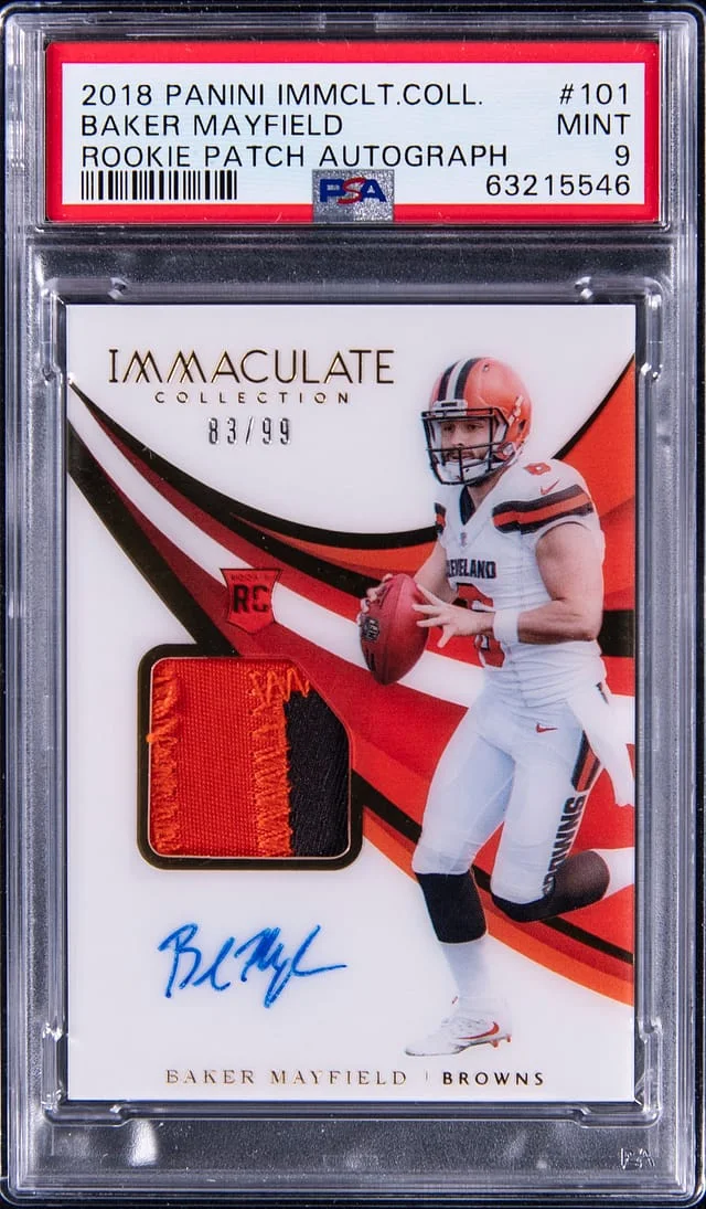 2018 Panini Immaculate Collection Baker Mayfield Patch Autograph (RPA) #101 card image