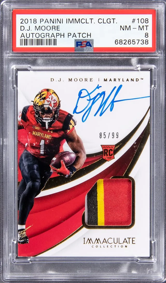2018 Panini Immaculate Collection D.J. Moore Collegiate Patch Autograph (RPA) #108 card image