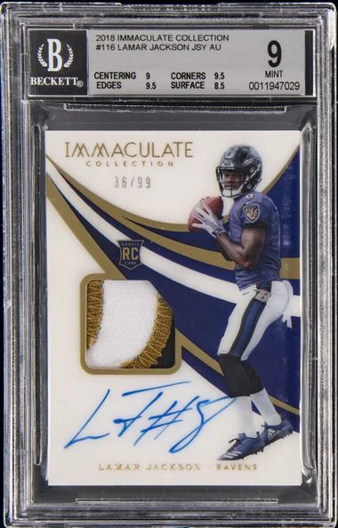 2018 Panini Immaculate Collection Lamar Jackson Patch Autograph (RPA) #116 card image