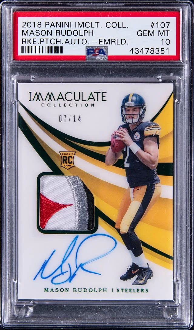 2018 Panini Immaculate Collection Mason Rudolph Patch Autograph-Emerald #107 card image