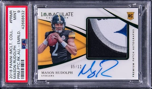 2018 Panini Immaculate Collection Mason Rudolph Premium Patch Autograph Emerald #PRMR card image