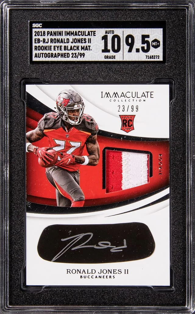 2018 Panini Immaculate Collection Ronald Jones II Eye Black Material Autographs #EB-RJ card image