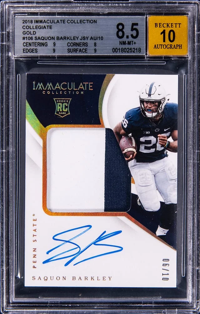 2018 Panini Immaculate Collection Saquon Barkley Collegiate Patch Autographs Gold #106 card image
