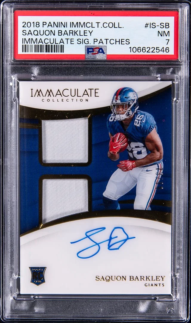 2018 Panini Immaculate Collection Saquon Barkley Immaculate Signature Patches #IS-SB card image