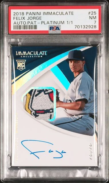 2018 Panini Immaculate Felix Jorge Patch Autograph (RPA) Platinum #25 card image