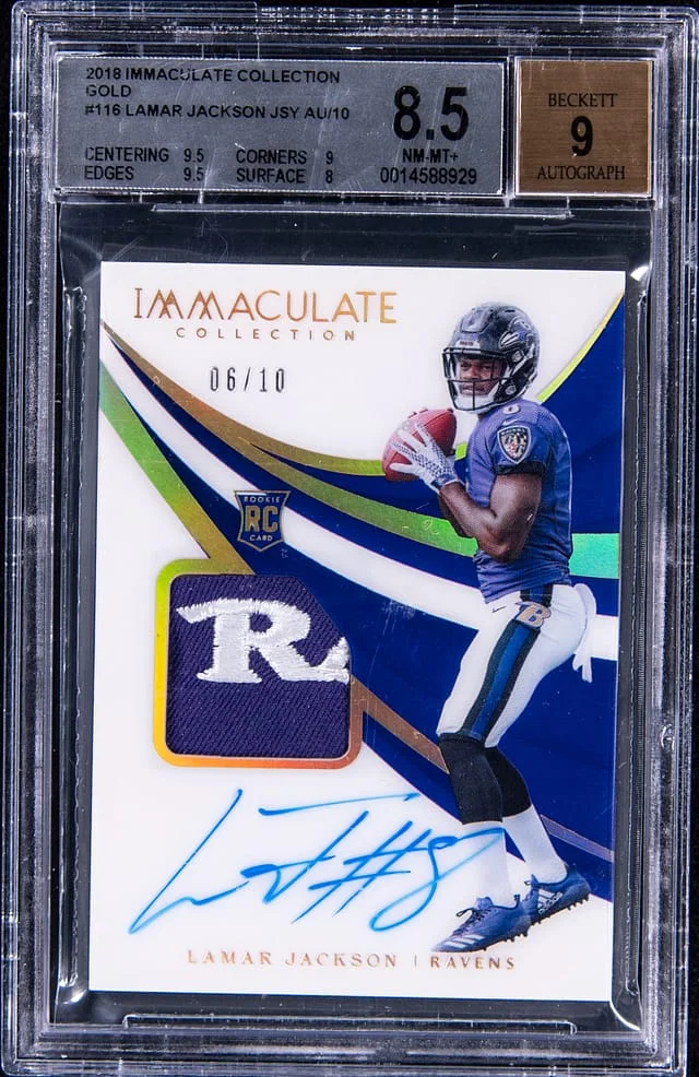 2018 Panini Immaculate Lamar Jackson Patch Autograph (RPA) Gold #118 card image