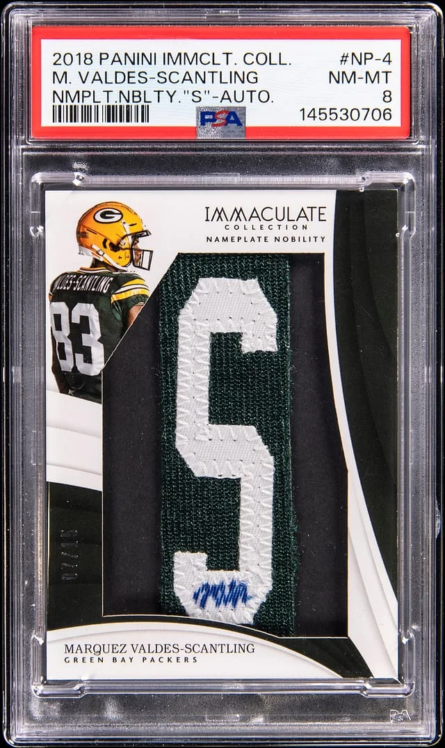 2018 Panini Immaculate Marquez Valdes-Scantling Nameplate Nobility S Autograph #NP-4 card image
