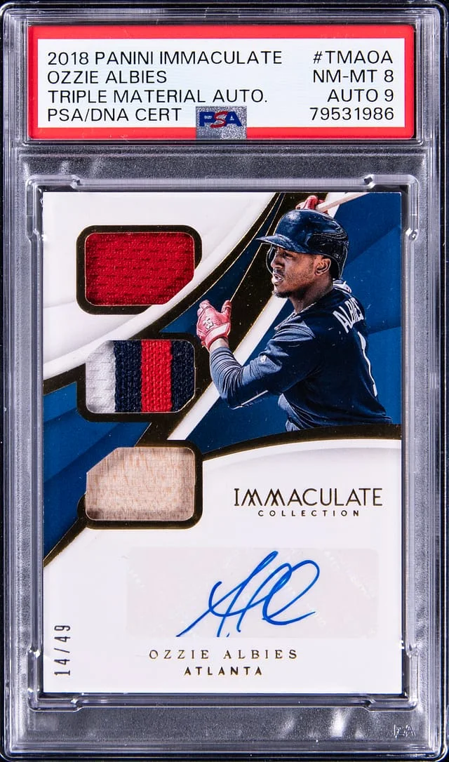 2018 Panini Immaculate Ozzie Albies Triple Material Autograph #TMAOA card image