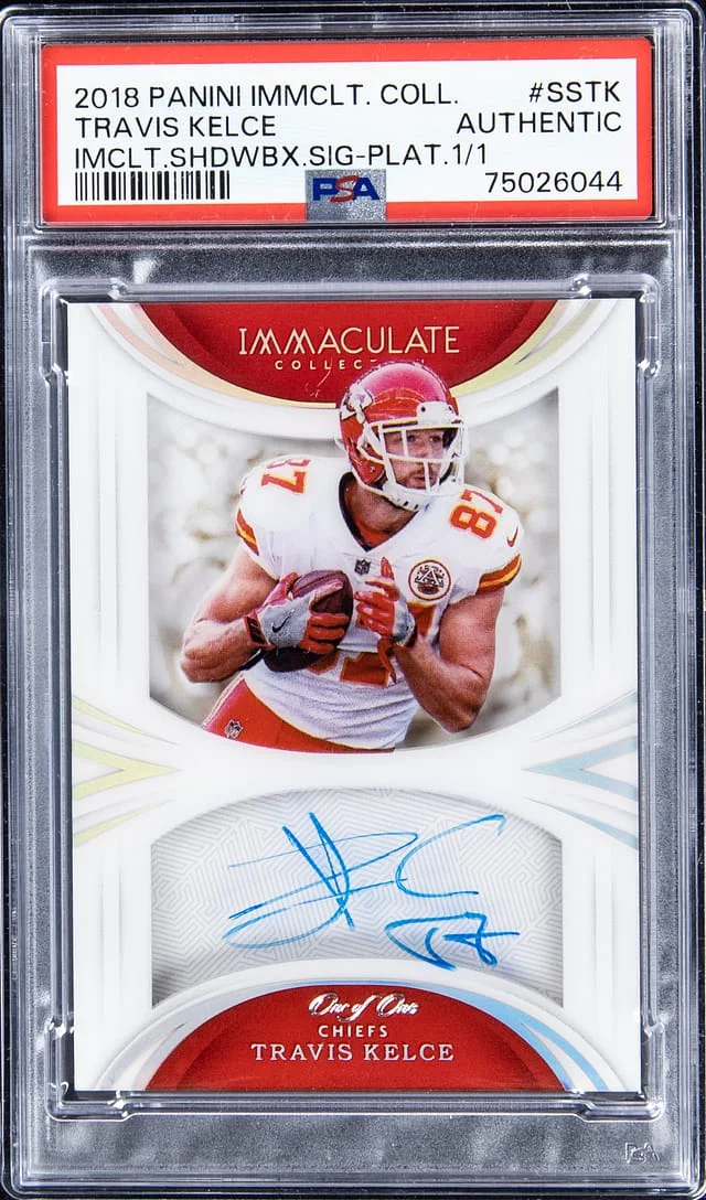 2018 Panini Immaculate Travis Kelce Shadowbox Signature Platinum #SS-TK card image