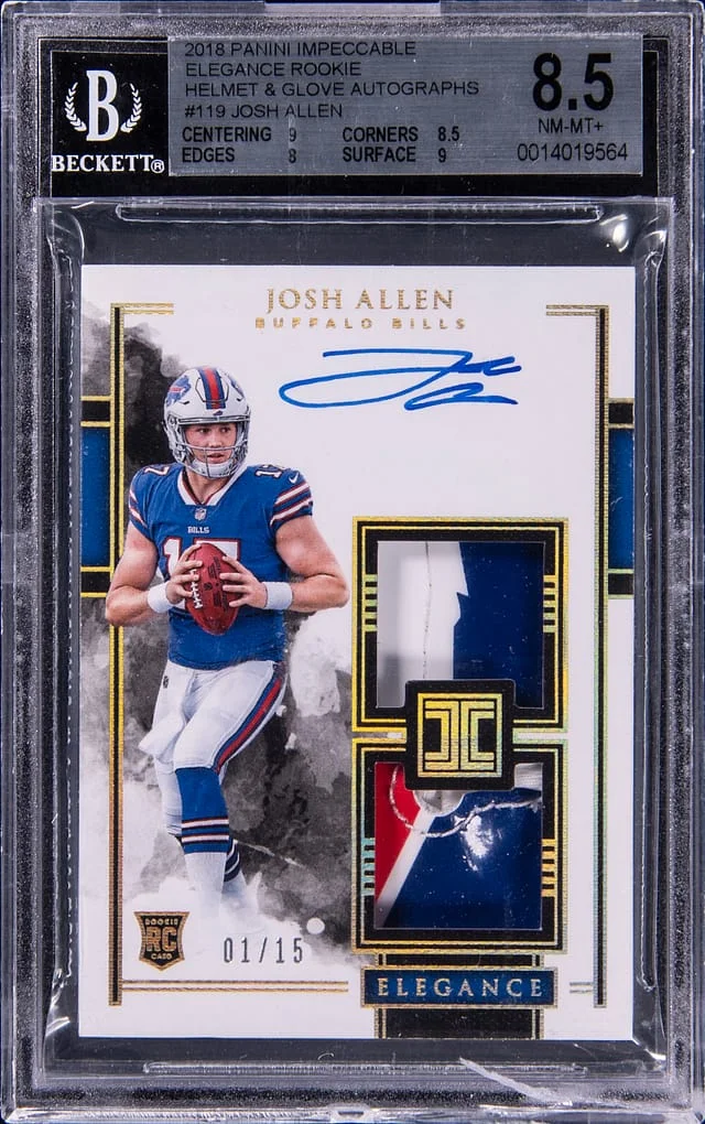 2018 Panini Impeccable Josh Allen Elegance Helmet & Glove Autographs #119 card image