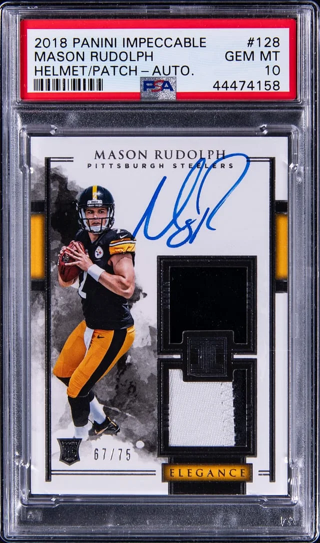 2018 Panini Impeccable Mason Rudolph Helmet/Patch-Autograph #128 card image