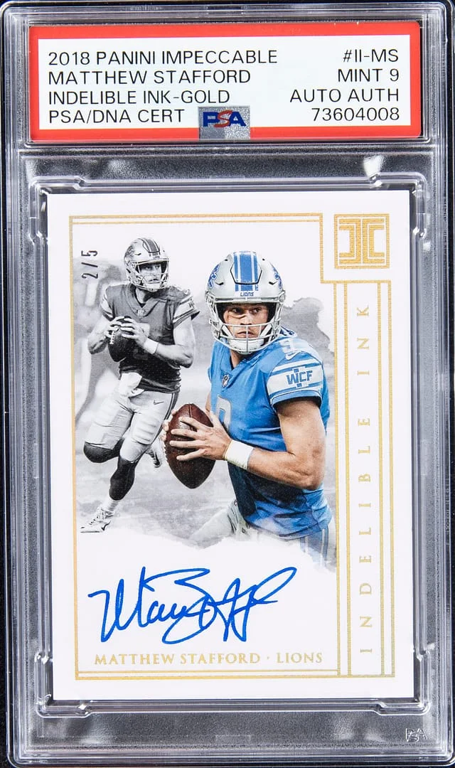 2018 Panini Impeccable Matthew Stafford Indelible Ink Gold #II-MS card image