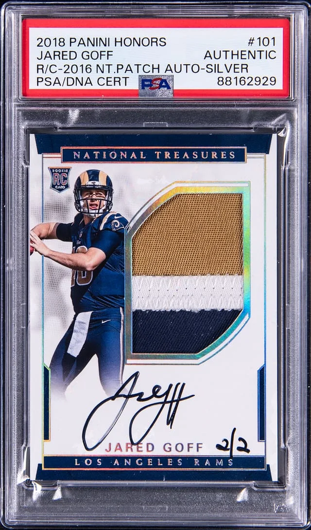 2018 Panini Jared Goff Honors Recollection 2016 National Treasures Patch Autograph Silver #101 card image